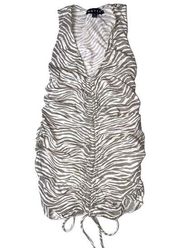 MOTEL Womens V-Neck Mini Dress Bodycon Zebra Striped Animal Print Tan White S