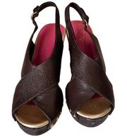 Lilly Pulizer Wedge Sandals Callie, 6.5 Womens, Brown Leather