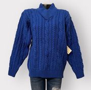 Joan Harper VINTAGE NWT Womens Chunky Cable Knit Sweater sz L Blue NES Retro