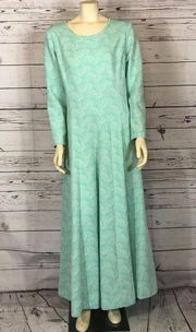 Vintage 1970’s Lane Bryant Abstract green and white long dress size large