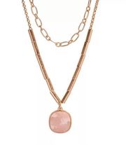 NWOT  Gold Tone Rose Quartz Pendant Layered Necklace