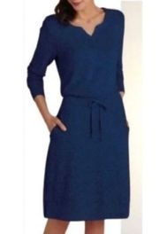 Soft Surroundings Easy Living Drawstring Dress Navy Pockets #2AW56