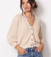 Evereve Tatum Cropped 3/4 Sleeve Ribbed Cardigan Sweater Tan Beige XS