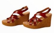 Altar’d State Aubrey Brown Cognac Platform Wedge Sandals New Size 10