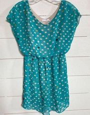 Lush Teal Blouson Chiffon Geometric Teal Dress Size S