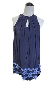 Anthropologie Maeve Blue Fringe Hem Sleeveless Dress Sequins Size 2