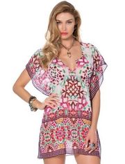 Becca Womens Boho Abstract Printed Valencia Tunic Swim Coverup Size XS S