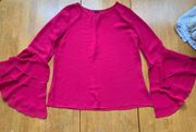 Kay Celine Jessalyn Blouse Ruffle Bell Sleeve Boatneck Top Cranberry, Size M