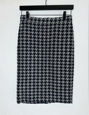 Ann Taylor Houndstooth Jacquard Gray Navy Blue Pencil Midi Skirt Size 0 NWT