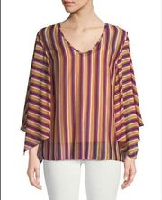 TRINA TURK LA PAZ V NECK TOP IN SAN JOAQUIN STRIPE BLOUSE WOMENS SZ XS