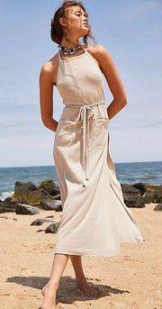 Beach Cooper Halter Rib Knit Linen Blend Wrap Midi Dress Size S