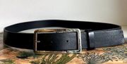 Black Genuine Italian Leather USA Made Silver Rectangle Buckle Belt - M