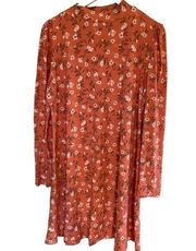 SO Plus size XXL floral rust color orange long sleeve cowl neck dress prairie La