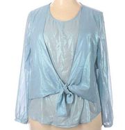 Belle + sky metallic tie front layered blouse sz 2XL blue semi sheer y2k style