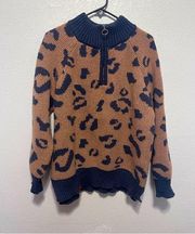 Simply Southern  Leopard Print Sweater Super Soft Grey & Brown Oversized Small