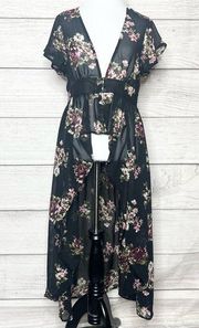 Live 4 Truth Black Floral High Low Sheer Kimono Top Duster Coverup Size Small