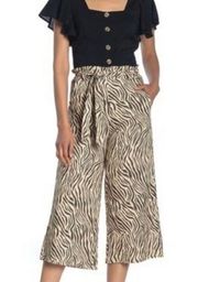 Cotton On Women's Pants Linen Blend High Rise Waist Wide Leg Flare Zebra Boho 4