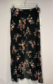 Black floral short maxi skirt