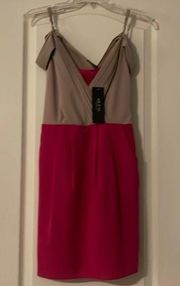 NWT Hot Pink and Beige Cocktail Dress.  Has Pockets!