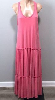 Sundry Anthropologie Pink Tiered Maxi Racerback Dress