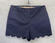 Talbots Women's Shorts Scallop Hem Solid Navy Blue Size 10 Petite Chino Cotton