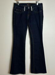 Bebe Kayla rhinestone dark blue mid rise bootcut jeans Y2K glam size 29