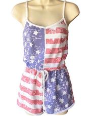 American Flag Red White Blue Knit Romper Shorts Jumpsuit by RUE21 ~ Women's XS