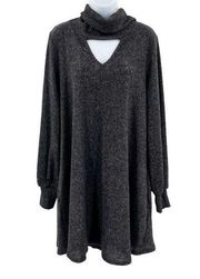 My Story Charcoal Keyhole Mock Neck Cowl Neck Long Sleeve Sweater Dress