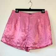 J Crew Pink High Waisted Shiny Satin Finish Linen Blend  Plus Size Shorts