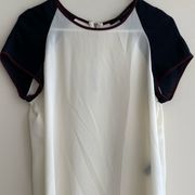 Multicolor Short Sleeve Blouse (White/Navy/Maroon) w/ Zipper Back