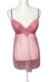 jessica simpson sz Large lingerie pushup baby doll Sequin mesh Top nightie pink