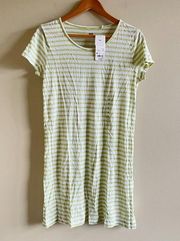 NEW Uniqlo Linen Striped Shift‎ Dress Green Short Sleeve Womens Size M Cr…