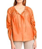 Kobi Halperin Fátima Cinch Sleeve Orange Silk Blend Blouse XL