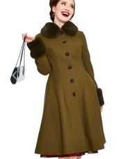 NWT ModCloth Voodoo Vixen Air of Sophistication Coat Size 12/14 Olive Green