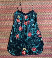 VINTAGE DELICATES BLACK FLORAL SATIN LINGERIE SLIP DRESS