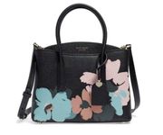 Kate Spade Black Pebbled Leather Brush Bloom Margaux Medium Satchel Bag $298