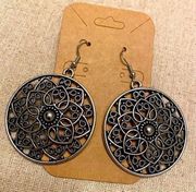 NWT gunmetal circle mandala Bohemian earrings hippie BoHo Bollywood dangle.