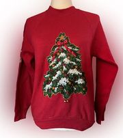 Christmas Fruit of the Loom Womens Red Crewneck Sweater Pullover with Bells sz S