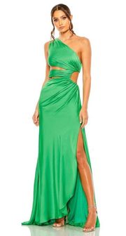 Mac Duggal Spring Green Cut Out One Shoulder Satin Gown Size 4 $498 68485