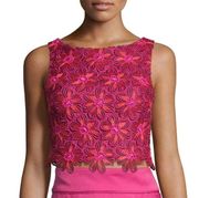 ZAC Zac Posen Womens Size 10 Joy Top Embroidered Lace Crop Pink Coral Barbiecore