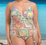 New Johnny Was Fleur Braided Wrap One Piece Swimsuit Floral Print Size 3X