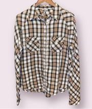 BKE Boyfriend Long Sleeve Lightweight Plaid Flannel Button Down - size large