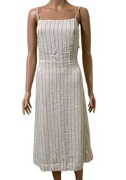 Linen Striped MIDI Maxi backless Back Tie Dress Cream XS