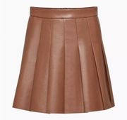 Aritzia Sun Deh Sunday Best Olive Micro Pleated Faux Leather Skirt 15” Brown 2