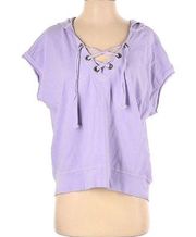 Sanctuary Lilac Purple Short Sleeve Lace Up Hoodie Sweatshirt Women's S