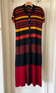 Vintage  Petite Striped Maxi Knit Collar Dress Size Petite Large