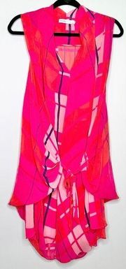 See by Chloe Pink Plaid Silk Tie Front Tunic Dress
