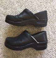 Black Leather Embossed Clogs