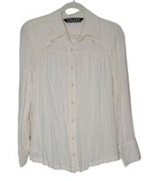 Last Kiss Womens Size M Ivory 100% Rayon Button Up Blouse Office Career Casual