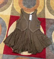 NWT  Olive Green Studded Flowy Handkerchief Tank Top Small